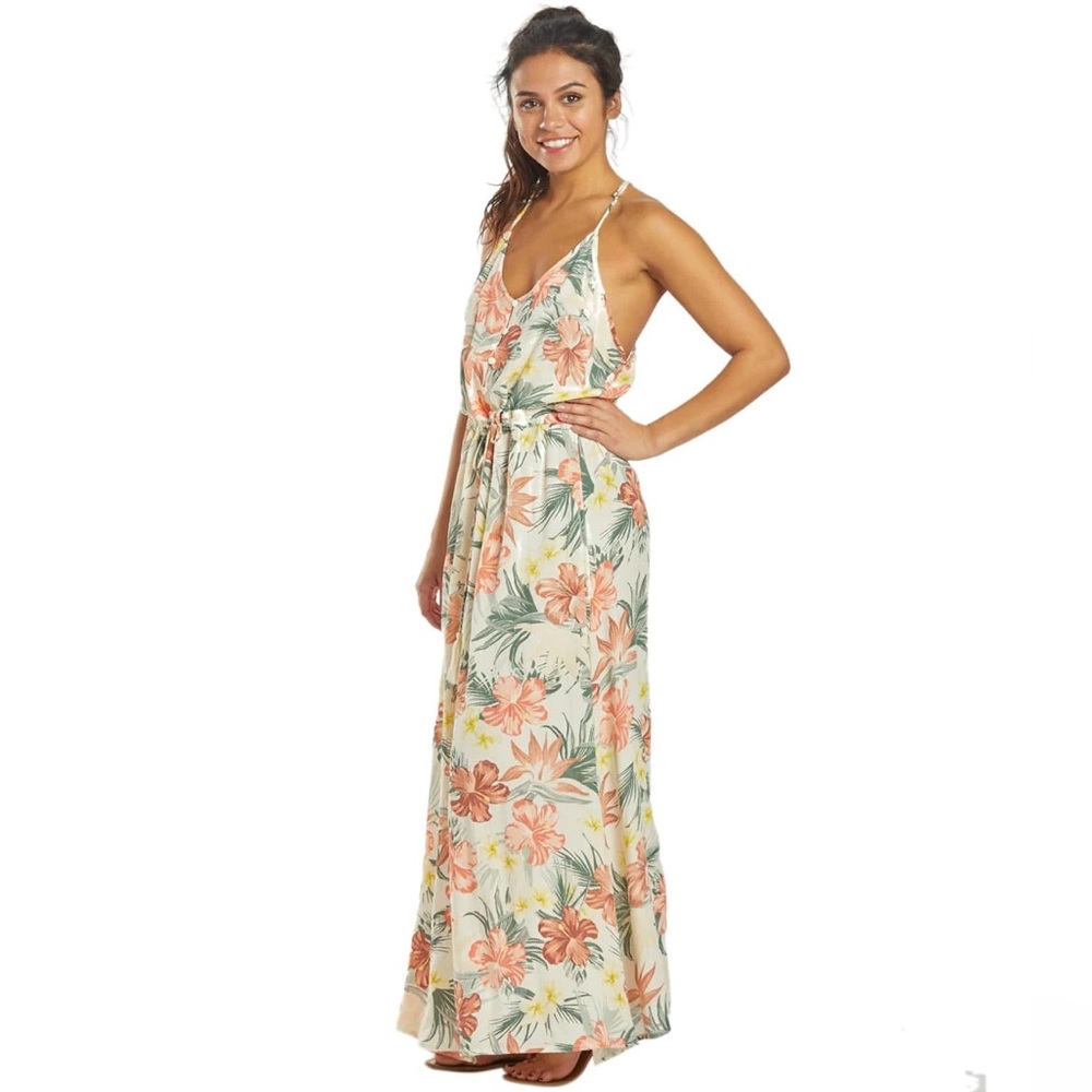 Rip Curl Cream Maxi Dress with Peach Floral Print